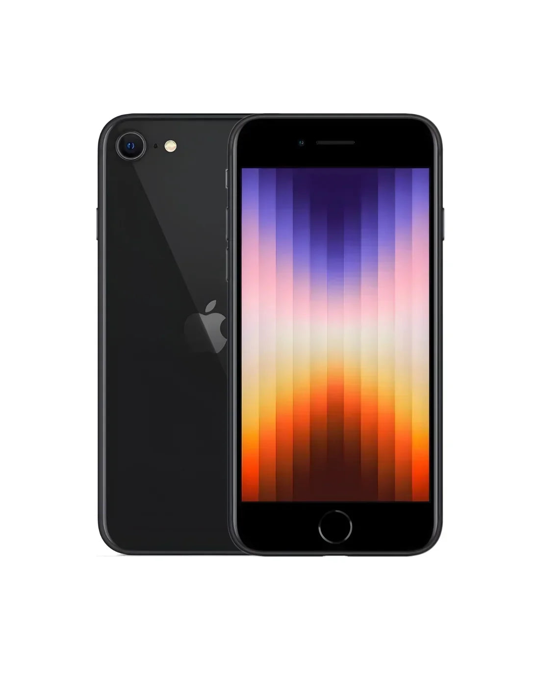 Black iPhone SE with vibrant display, showcasing front and back views for premium refurbished phone buyers