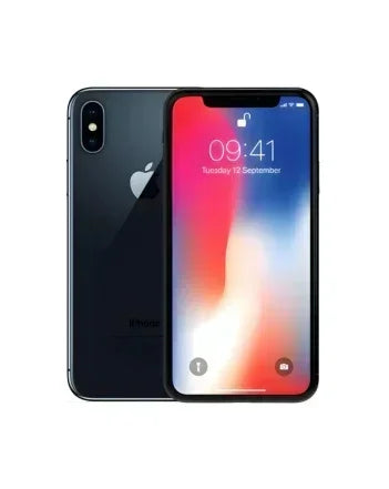 Black iPhone X with dual camera, front display showing lock screen, premium refurbished smartphone