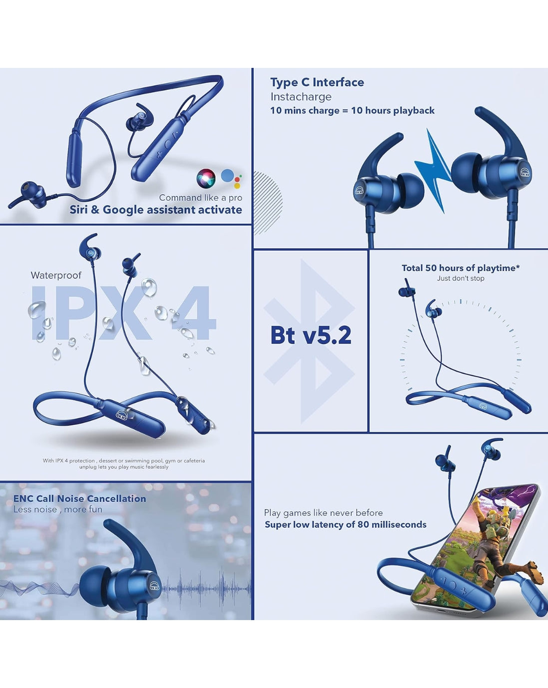 EKKO Unplug N05 Neckband Earphones with 50 Hours Playback Time,Bluetooth V5.2, Quick Charging, IPX4 Protection, SIRI & Google Assistant