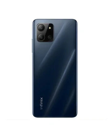 Infinix smartphone with triple camera and sleek blue design