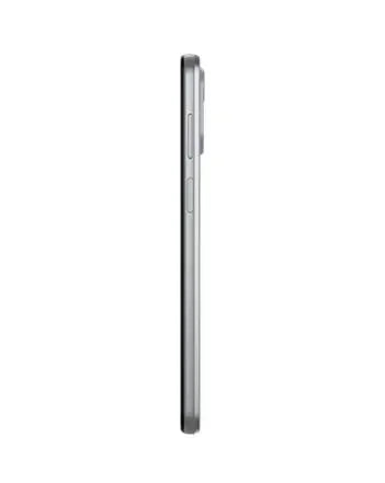 Silver refurbished smartphone side view with volume and power buttons