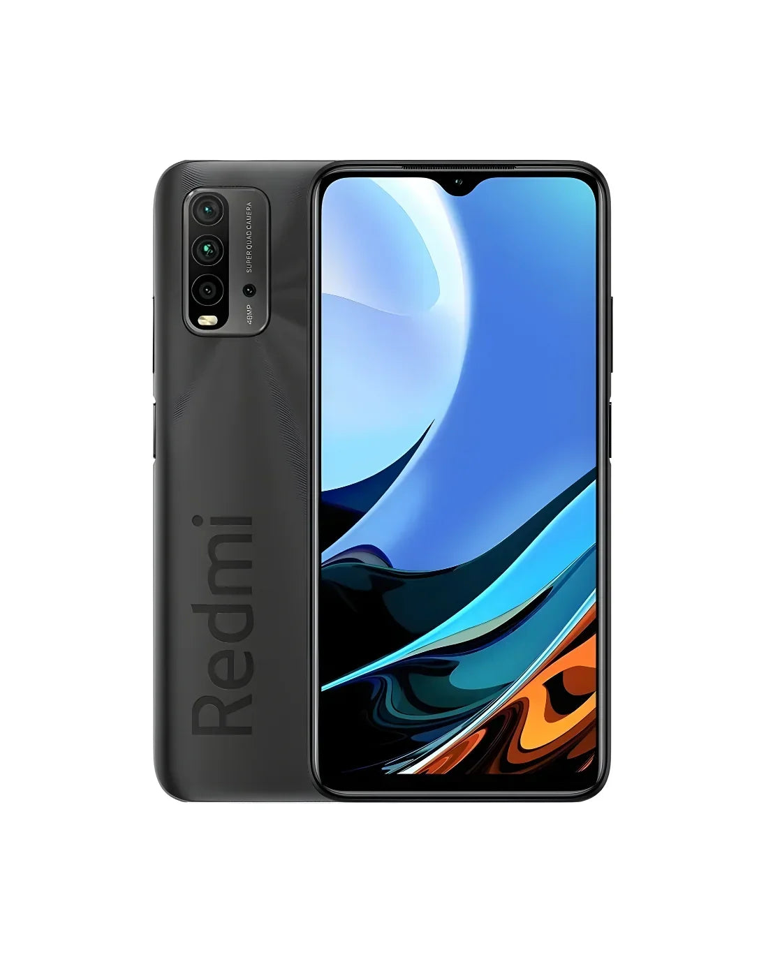 Black Redmi smartphone with quad camera and vibrant display, showcasing premium refurbished tech
