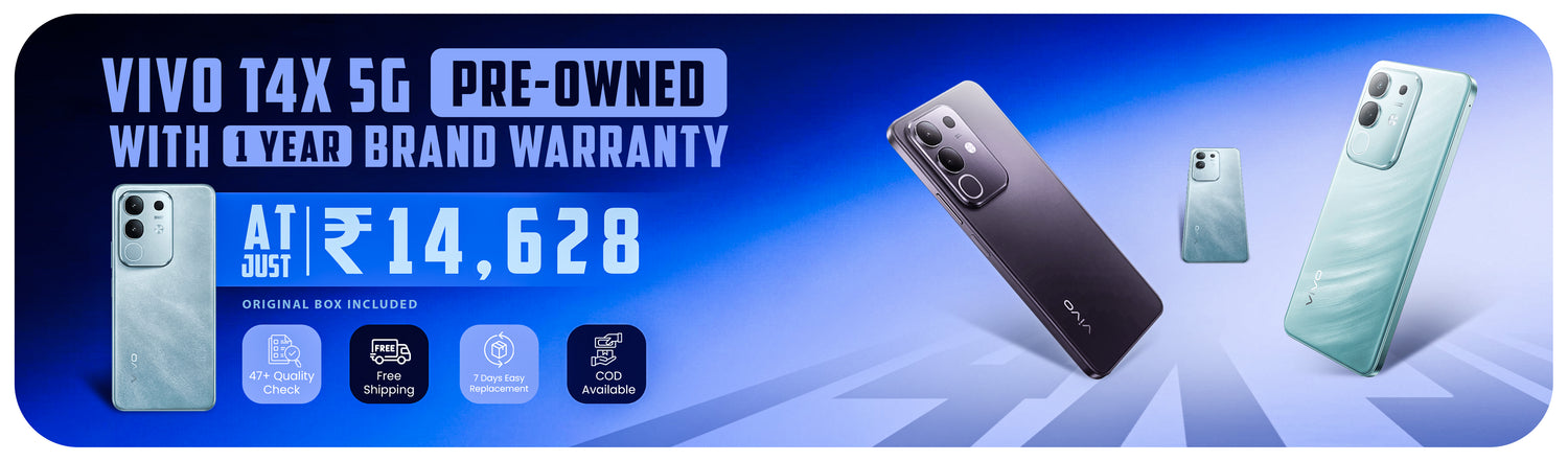 Vivo T4X 5G Pre-Owned mobile with 1 year warranty at ₹14,628 with free shipping and COD