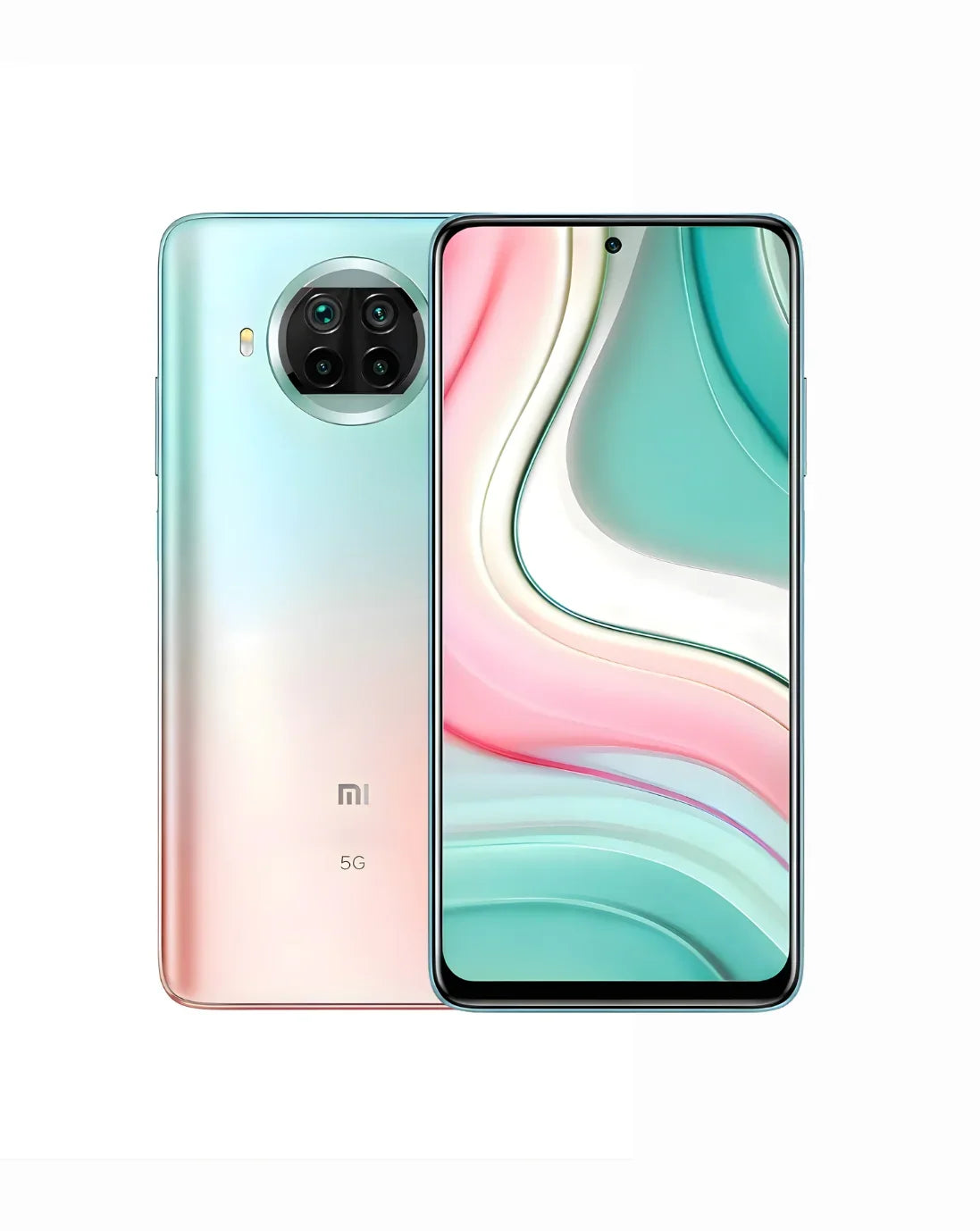 Gradient 5G smartphone with quad-camera, sleek design, vibrant display, premium refurbished phone
