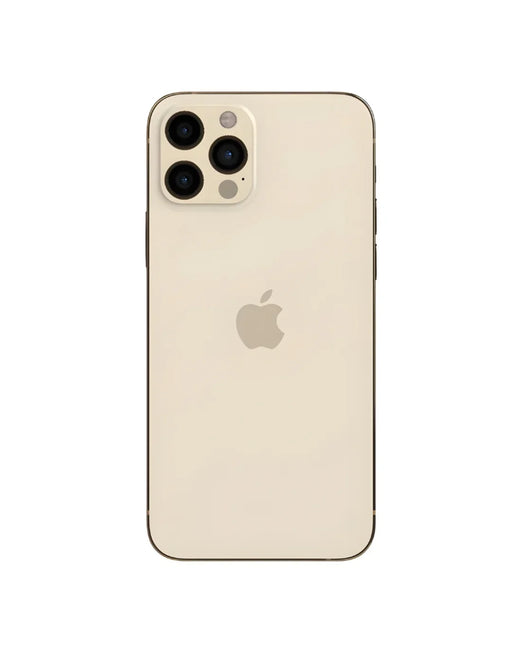 Gold iPhone with triple camera setup, sleek design, premium refurbished phone
