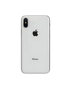 White iPhone X with dual camera and Apple logo, certified refurbished smartphone